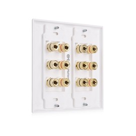 Cable Matters Double Gang Speaker Wall Plate (Banana Plug Wall Plate) with Binding Post for 6 Speakers in White