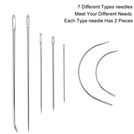 Leather Craft Needles and Waxed Threads Set, Qtopun 20Pcs Leather DIY Tools 7 Types Household Sewing Needles Curved Needles Hole Drilling Handy Awls and Thimble