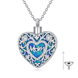 SOULMEET White Gold Carved Floral Design Heart-Shaped Cremation Urn Necklace for Mom Dad Ashes Women Men Dog Forever in my heart Jewelry in Memory Customized 9k 14K 18k Gold(Mom)