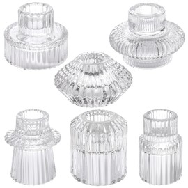 6PCS Taper Candle Holders Clear Glass Candlestick Holders Ribbed Glass Taper Candle Holders for Christmas Events Party Wedding Reception Table Centerpiece Decorations