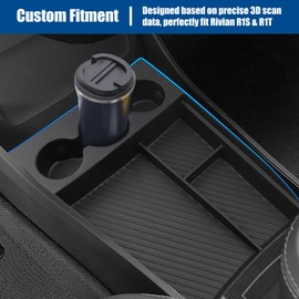 Wuchurth Lower Center Console Organizer Compatible with Rivian R1T R1S 2024 2023 2022, Floor Console Storage Tray Insert with Cup Holder Interior Accessories