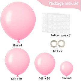 Leesoot 134pcs Pink Balloons 129pcs Pastel Pink Balloons Different Sizes 18 12 10 5 Inch Light Pink Balloons for Valentine's Day Birthday Wedding Anniversary Baby Shower Garland Arch Party Decoration
