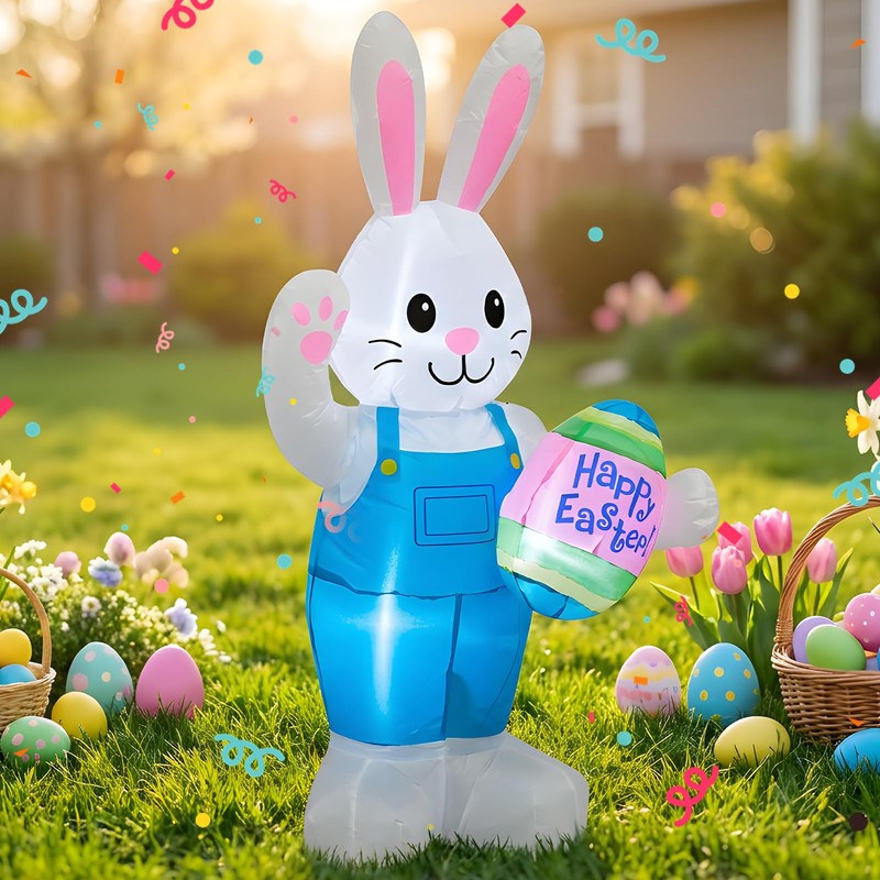 4FT Easter Inflatables Bunny Outdoor Decorations Built-in LED Lights