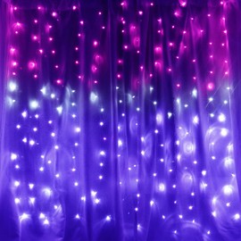Curtain Lights Pink Lavender Lilac Purple Ombre Fairy Lights for Bedroom Waterfall Led String Lights Wall Hanging Fairy Lights Unicorn Mermaid Teen Room Decor for Girls (Pink & Purple)