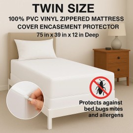 Dependable Industries Twin Size Heavy Weight Vinyl Mattress Cover Zippered, Waterproof, 12" Deep
