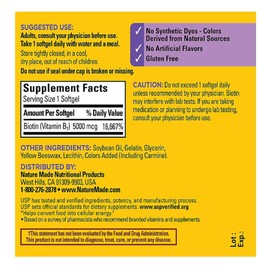 Nature Made Biotin Maximum Strength 5000 MCG 180 SOFTGELS Plus Bonus 2 Sugar Free White Peach Hydratin Sticks