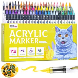 LET'S RESIN Acrylic Paint Markers Brush Tip 72 Colors,Automatic Ink Control Acrylic Paint Pens,No Bleed & Good Coverage Acrylic Markers for Coloring Books,Rock Painting,Canvas,Ceramic,Wood