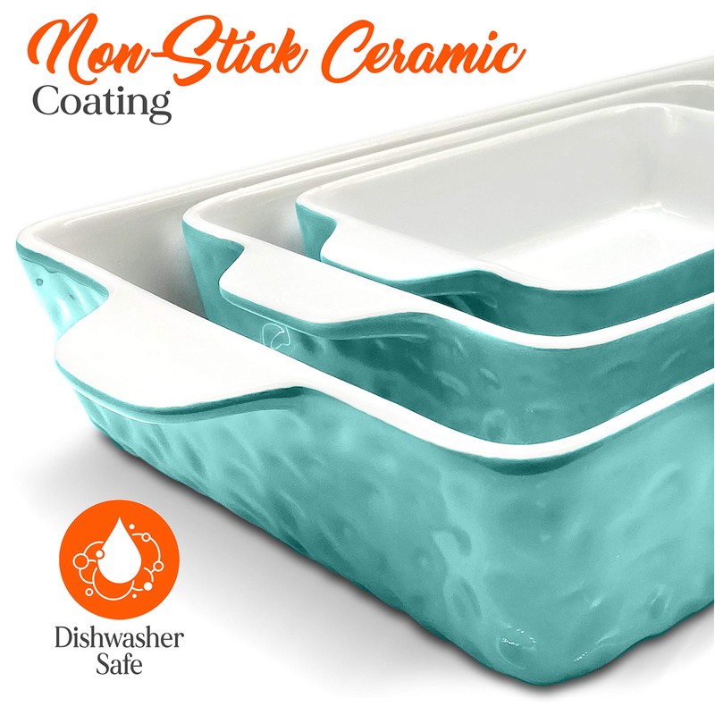NutriChef 3-pc Casserole Dish Set for Oven, Ceramic Lasagna Baking