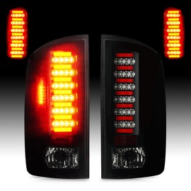 Cenfeild LED Tail Lights Pair Compatible with Dodge Ram 1500 2002-2006, for Dodge Ram 2500 3500 2003-2006, Pickup LED Tube Rear Brake Lamp Assembly Chrome Housing Smoked Lens