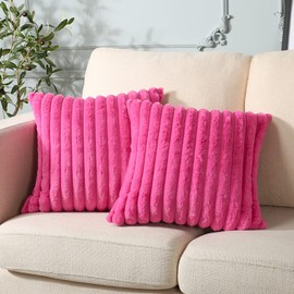 Soleebee Set of 2 Throw Pillow Covers Soft Cozy Velvet Pillowcase Faux Rabbit Fur Cover for Couch Sofa Bed Chair Home Decorative Pillows Cover (24x24 Inch, HOT Pink)