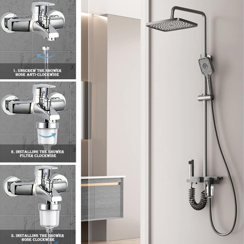 Universeller Wasserhahnfilter, Wasserfilter mit 4 Filterkartuschen, PP-Baumwoll-Wasserfilter für Duschköpfe, für