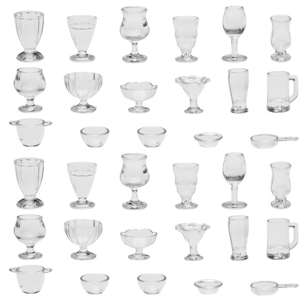 Be In Your Mind 2 Sets(34PCS) Dollhouse Miniature Cups 1:12 Scale Plastic Mini Wine Glass Simulation Ice Cream Cup Kitchen Pretend Play Toy Model for Dollhouse Kitchen Decoration