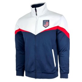 Men's USA Track Jacket, U.S Full Zip Sweater Jacket With Zipper Pockets (Medium)
