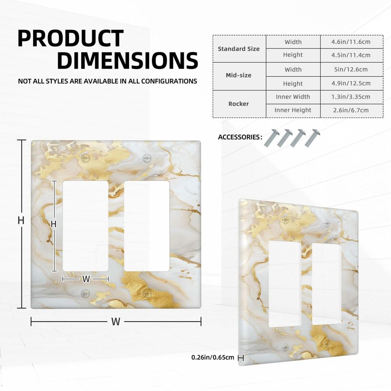 Wmhusu Outlet Covers Gold/White Marble Abstract Modern Luxury 2 Gang