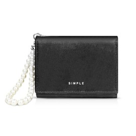 MultiValue Small Womens Wallet, Pearl Pendant Slim Wallet Trendy Velvet Trifold Wallets 7 Slots Credit Card Holder with Snap ID Window Cash Pocket (Black)
