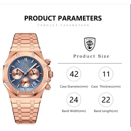Watches for Men with Blue dial Luminous Luxury Big Face Mechanical Mens Wristwatch Gold Watch Relojes De Hombre 100M Waterproof