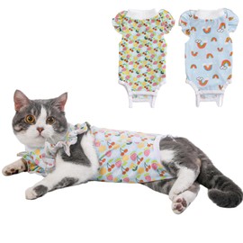 Yeapeeto Cat Recovery Suit 2 Packs After Surgery Bodysuit for Cats, E-Collar Substitute Keep from Licking Abdominal Wounds, Kitten Breathable Clothes, Warm After Shaving (Small)