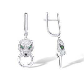 Santuzza Panther Earrings 925 Sterling Silver Cubic Zirconia Green Spinel Leopard Dangle Earrings for Women