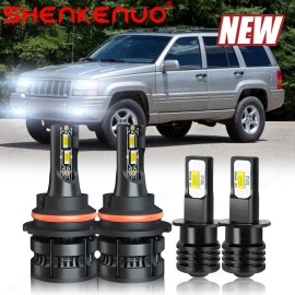 SET For Jeep Grand Cherokee 1993-1997 1998 Front LED Headlight + Fog Light Bulbs
