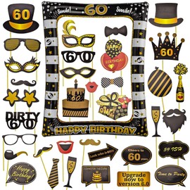 AIYONG 60th Birthday Party Photo Props 36 Pieces Birthday Party Photo Booth Props DIY Photo Booth Photo Stand Photo Booth Photo Frame Party Accessories Birthday Decoration Men Women