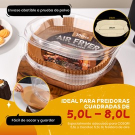 300 Pieces Square Air Fryer Paper 5-7L 20-24cm Disposable Paper Non Stick Perfect for COSORI Cecotec 5.5 6L