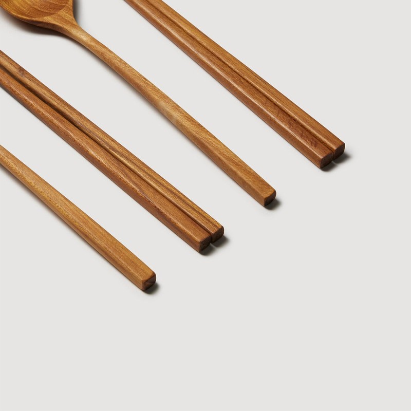 JAJU [JAJU] Teak Wood Children's Cutlery Set (2 Pairs)