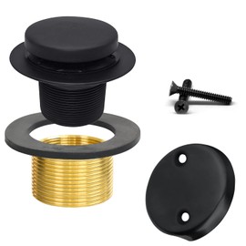 LXLTOUS Matte Black Toe Tap Bathtub Trim Set with Two-Hole Overflow Faceplate, Replacement Tub Drain Kit with 2-Hole Overflow Cover and Universal Fine/Coarse Thread, Fits 1-3/8" and 1-1/2"