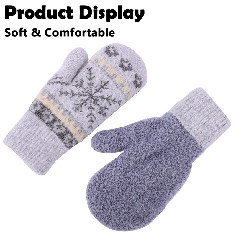 Winter Warm Mittens for Women Men - Soft-Double Layer-Snowflake Cold