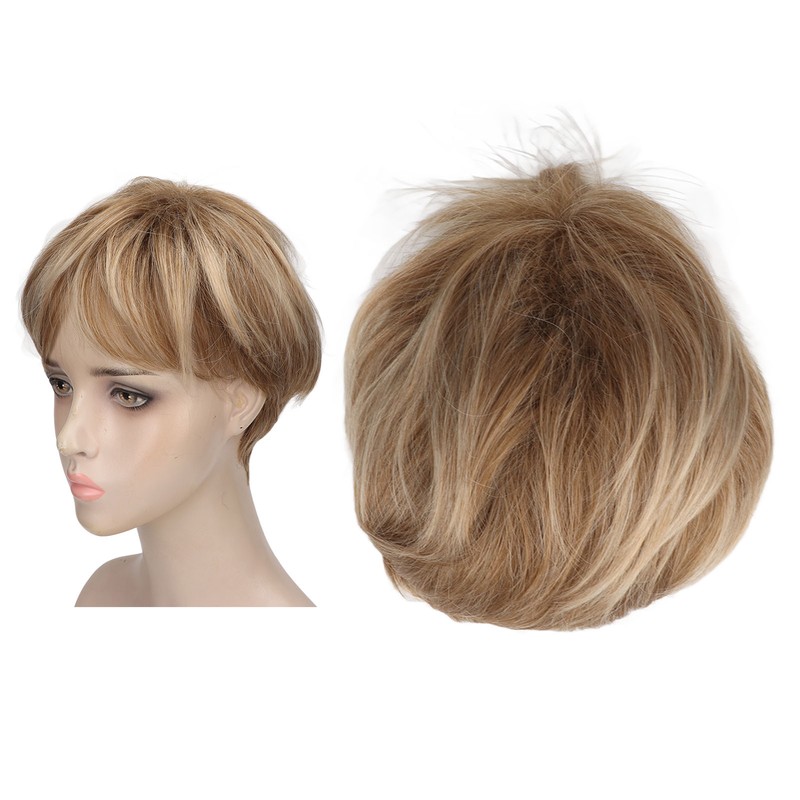 Hair Blonde Human Hair Wigs Pixie Cut Wigs Synthetic Golden