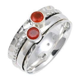 JEWELSTREZORO Karneol Edelstein Spinnerring 925 Sterling Silber Meditationsring Männer & Frauen Spinnerring Geschenkartikel Schmuck TSR155J_68 (21.6)