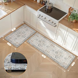 GENIMO Kitchen Mats for Floor 2PCs, Washable Anti Fatigue Mat for Cushioned, 17.3"x59"+17.3"x30", Waterproof Kitchen Rugs, Non Slip Comfort Standing Mat Rug for Home, Sink, Laundry, LightTaupeBrown