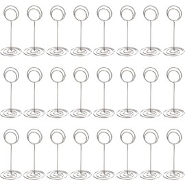 TecUnite 24 Pieces 3.35 Inch Table Number Holder Place Card Photo Holder Picture Name Menu Clips Memo Cards Stand for Wedding Reception Anniversary Birthday Party Centerpieces (Silver)