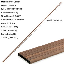 ZSHJGJR 31 Inch 6.2mm Archery Pure Carbon Hunting Arrow Shaft Tubes Spine 340 400 500 600 for DIY Hunting Arrows Bare Raw Shaft Recurve Bow Compound Bow Shooting 6/12/24pcs (12, Spine 400)