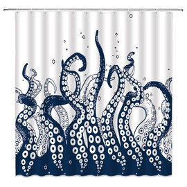 ZKJSMGS Octopus Tentacles Shower Curtain Nautical Kraken Tentacle Sea Ocean Animal Underwater Marine Life Vintage Abstract Sketch Art Creative Fabric Bathroom Sets with Hooks,Navy Blue