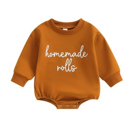 Twopumpkin Baby Thanksgiving Outfit Boy Girl Sweatshirt Bubble Romper Sweater Shirt Cute Newborn Toddler Clothes 3-6 Months Homemade Rolls Brown