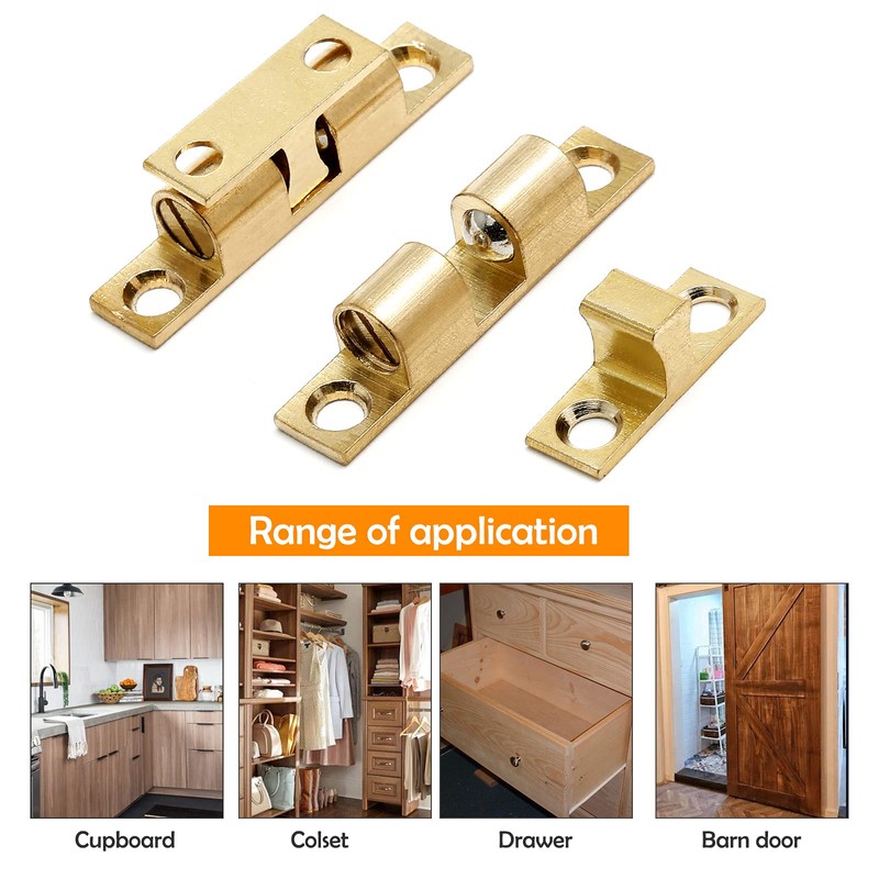 Uenhoy 10 Pcs Solid Brass Cabinet Door Catch, Dual Ball
