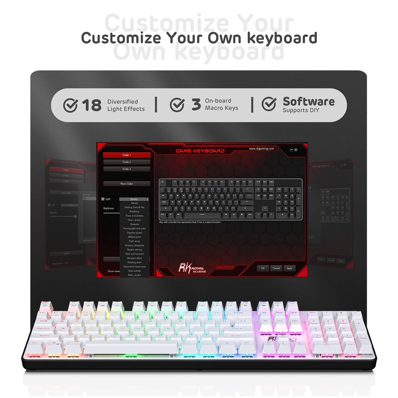 RK ROYAL KLUDGE RK920 Full Size Mechanical Keyboard, Rainbow Backlit