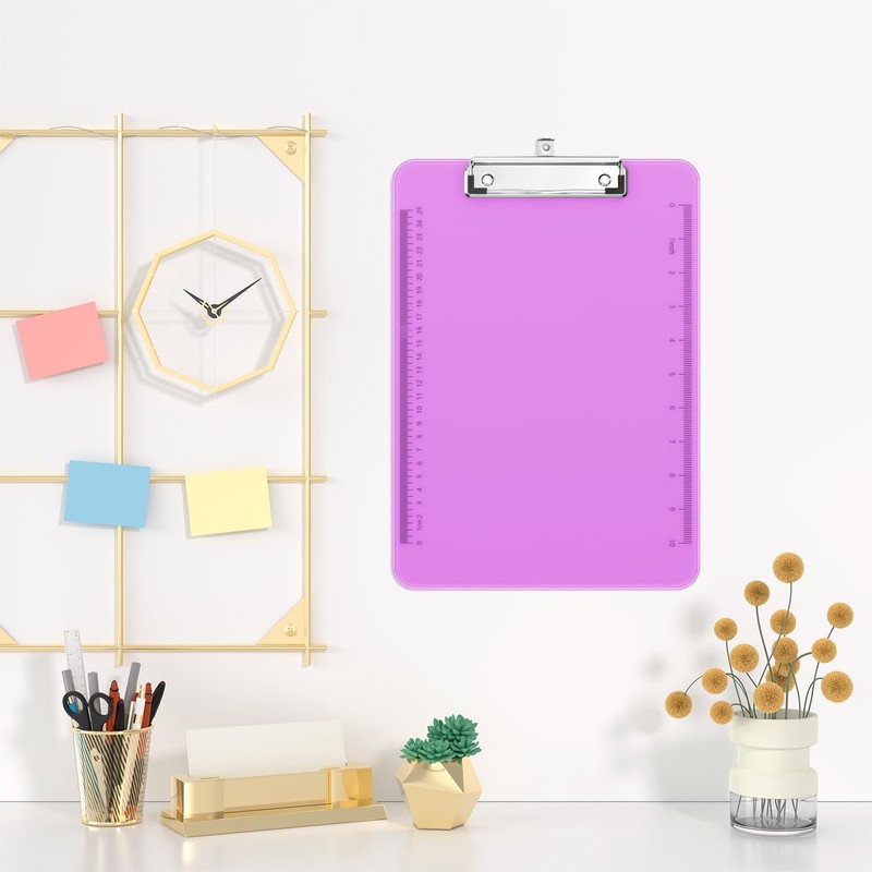 Piasoenc 2 Pack Plastic Clipboards, Translucent Ruler Clip Board with