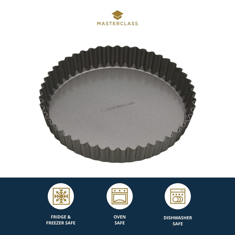 MasterClass Non-Stick Loose Tart and Quiche Tin, Fluted Carbon Steel,