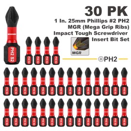 Geinxurn 30Pieces Magnetic #2 Phillips 1 in. Hex Anti-Slip Screwdriver Bits, 1/4 Inch Hex Shank Impact Tough PH2 Cross Screwdriver Bits Set