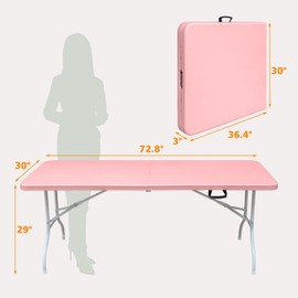 SculPong 6 FT Folding Table with Carry Handle, Portable Fold-in-Half Plastic Table, Rectangle Foldable Table for Indoor/Outdoor Pink