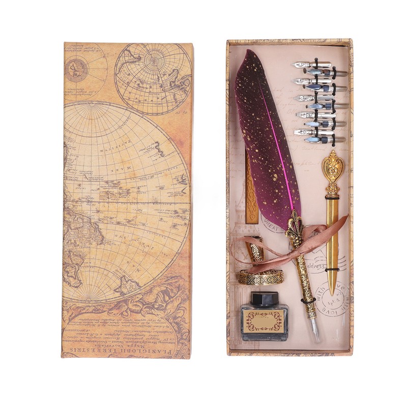 Feather Pen Set with 10 Interchangeable Nib Fire Lacquer Wax