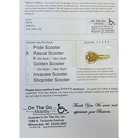 Key for Rascal Scooter Fits Models 120 230 235 240 245 200 300 305