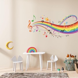 PLIGREAT Colorful Rainbow Music Notes Wall Stickers, Removable Vinyl Peel and Stick Wall Decals for Nursery Bedroom Playroom Music Studio Classroom Wall Decoration Home Indoor DIY Wall Art Decor