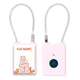 Wisetail Fingerprint Padlock, Fingerprint Gym Locker Lock for Students, Keyless Thumbprint Cable Combination Lock for School Locker/Suitcase/Toolbox/Luggage/Pets(Pink)