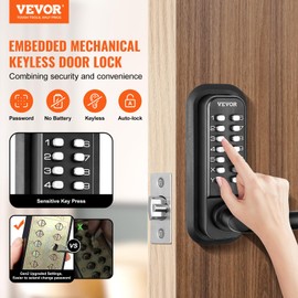 VEVOR Mechanical Keyless Entry Door Lock, 14 Digit Keypad, Embedded Outdoor Gate Door Locks Set with Keypad and Handle, Water-Proof Zinc Alloy, Easy to Install, for Garden, Garage, Yard, Storage Shed