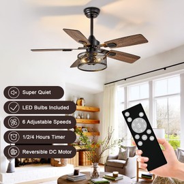DINGLILIGHTING Bedroom Ceiling Fan with Light: 42 Inch Ceiling Fan Dual-Sided 5 Blade 6 Speed Reversible - Modern Farmhouse Fans with Remote and App for Bedroom Living Room Outdoor Porch, Black Walnut