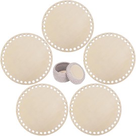 Fokroin Pack of 5 Crochet Basket Bases 10 cm, Wooden Basket Base for Crocheting, Wooden Base for Crochet, Selfmade Basket Base Round Shapes, for DIY Basket Weaving Supplies, Home Decoration, Crafts
