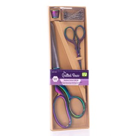 The Quilted Bear Fabric Scissors Sharp Set - Dressmaking Scissors Fabric Scissors Professional in Rainbow Ombre, Sewing Starter Kit with Embroidery Scissors, Thimble Sewing, Pins, Sharp Thread