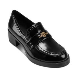 Karl Lagerfeld Paris Women's Cenalla Platform Loafer with Metallic Finishes and Logo, Black/Bright White, 10